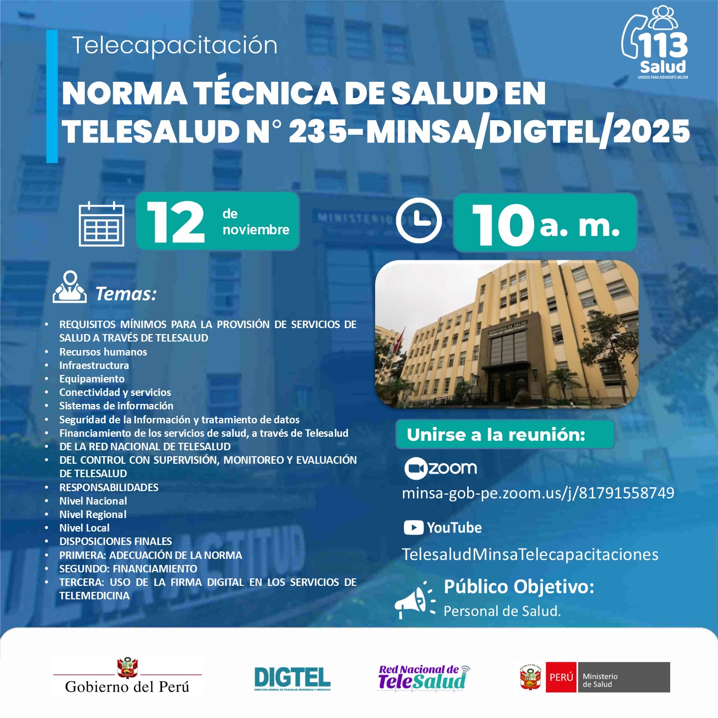 “NORMA TÉCNICA DE SALUD EN TELESALUD N° 235-MINSA/DIGTEL/2025”