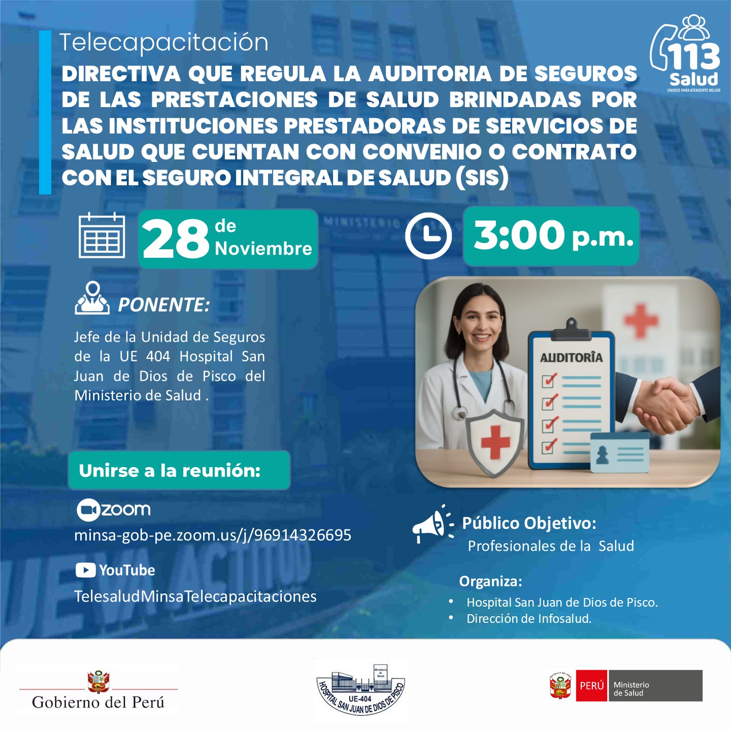 "DIRECTIVA QUE REGULA LA AUDITORIA DE SEGUROS DE LAS PRESTACIONES DE SALUD BRINDADAS POR LAS INSTITUCIONES PRESTADORAS DE SERVICIOS DE SALUD QUE CUENTAN CON CONVENIO O CONTRATO CON EL SEGURO INTEGRAL